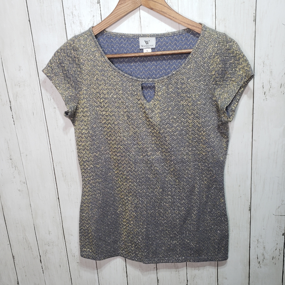 Worthington Gold Blue Key Hole Knit Top Size Small